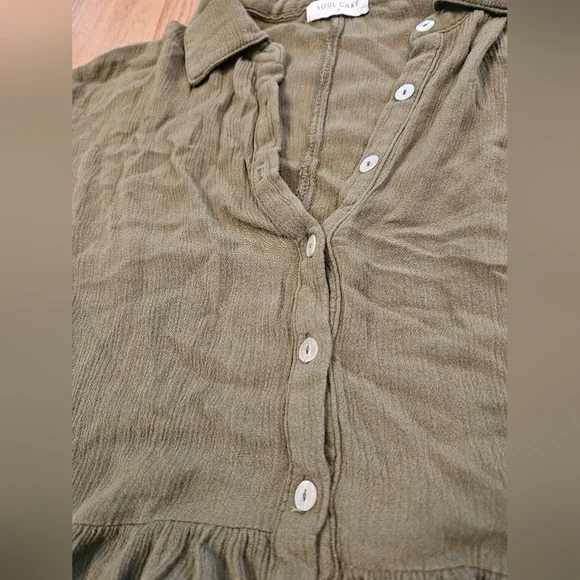 Soul Cake Cropped Olive Green Ruffled Cottagecore Button Up Y2K 90s Fairycore - Picture 6 of 15